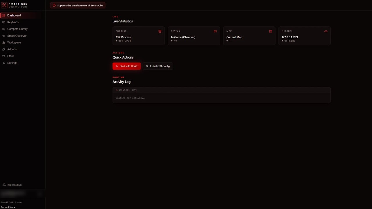 Smart Obs dashboard showing live match statistics